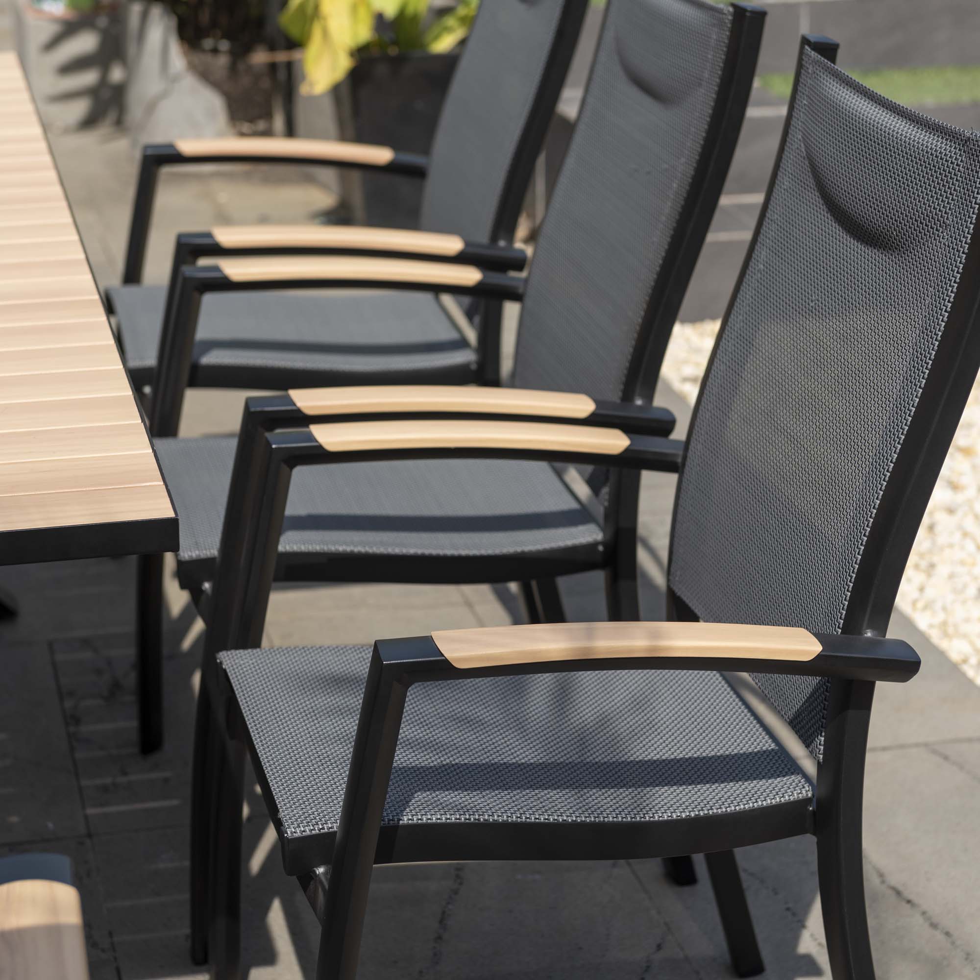 Matgrupp Utomhus LifestyleGarden Panama 200 cm 6 stapelbara karmstolar + 2 positionsstolar