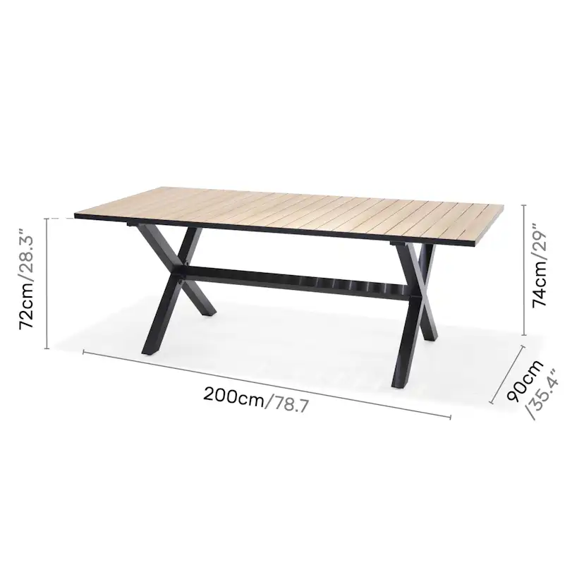 Matgrupp Utomhus LifestyleGarden Panama 200 cm 6 stapelbara karmstolar + 2 positionsstolar