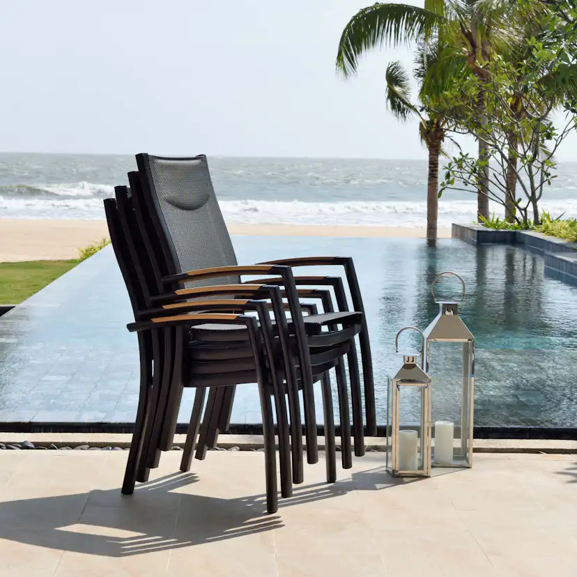 Matgrupp Utomhus LifestyleGarden Panama 200 cm 6 stapelbara karmstolar + 2 positionsstolar