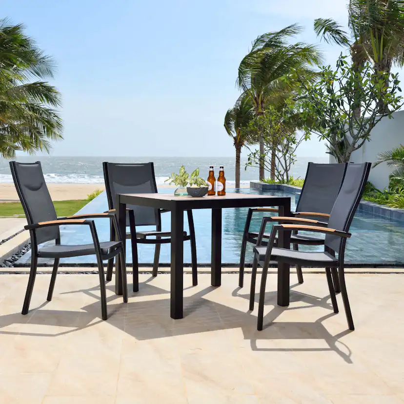 Matgrupp Utomhus LifestyleGarden Panama 90 cm 4 stapelbara karmstolar