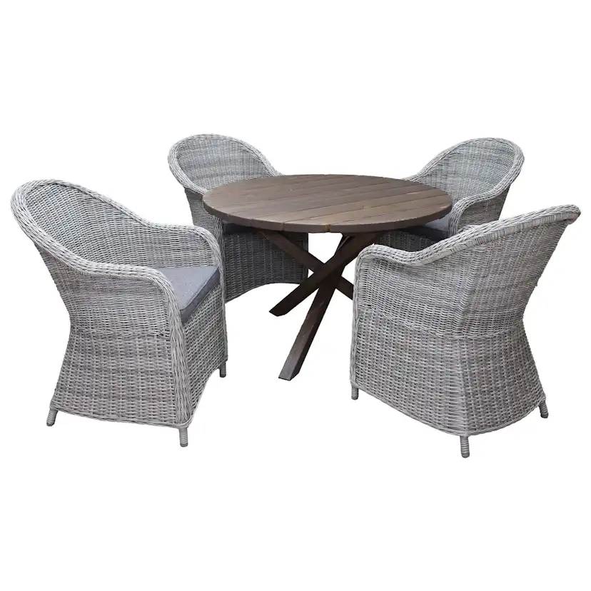 Matgrupp Utomhus Baltic Garden Ø 112 cm bord & 4 Belize grå stolar