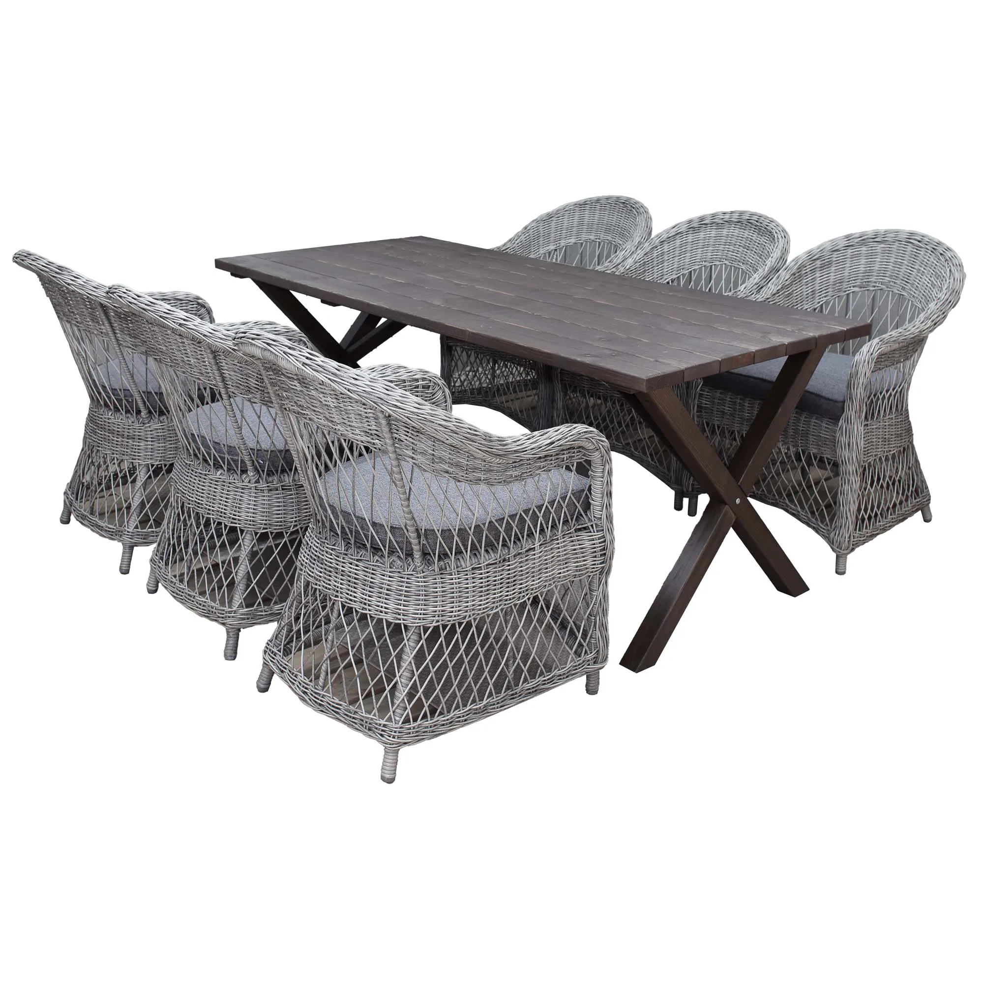 Matgrupp Utomhus Baltic Garden 190 cm bord & 6 Merida grå stolar