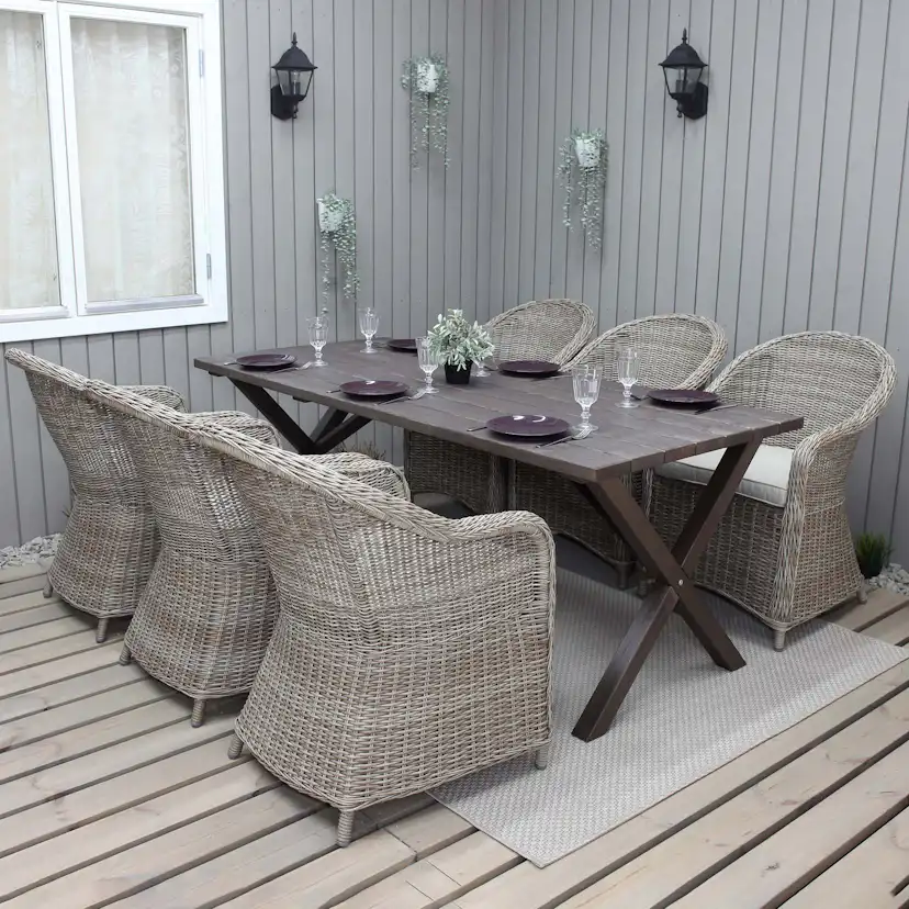 Matgrupp Utomhus Baltic Garden 190 cm bord & 6 Belize naturfärgade stolar