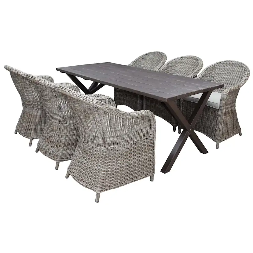 Matgrupp Utomhus Baltic Garden 190 cm bord & 6 Belize naturfärgade stolar