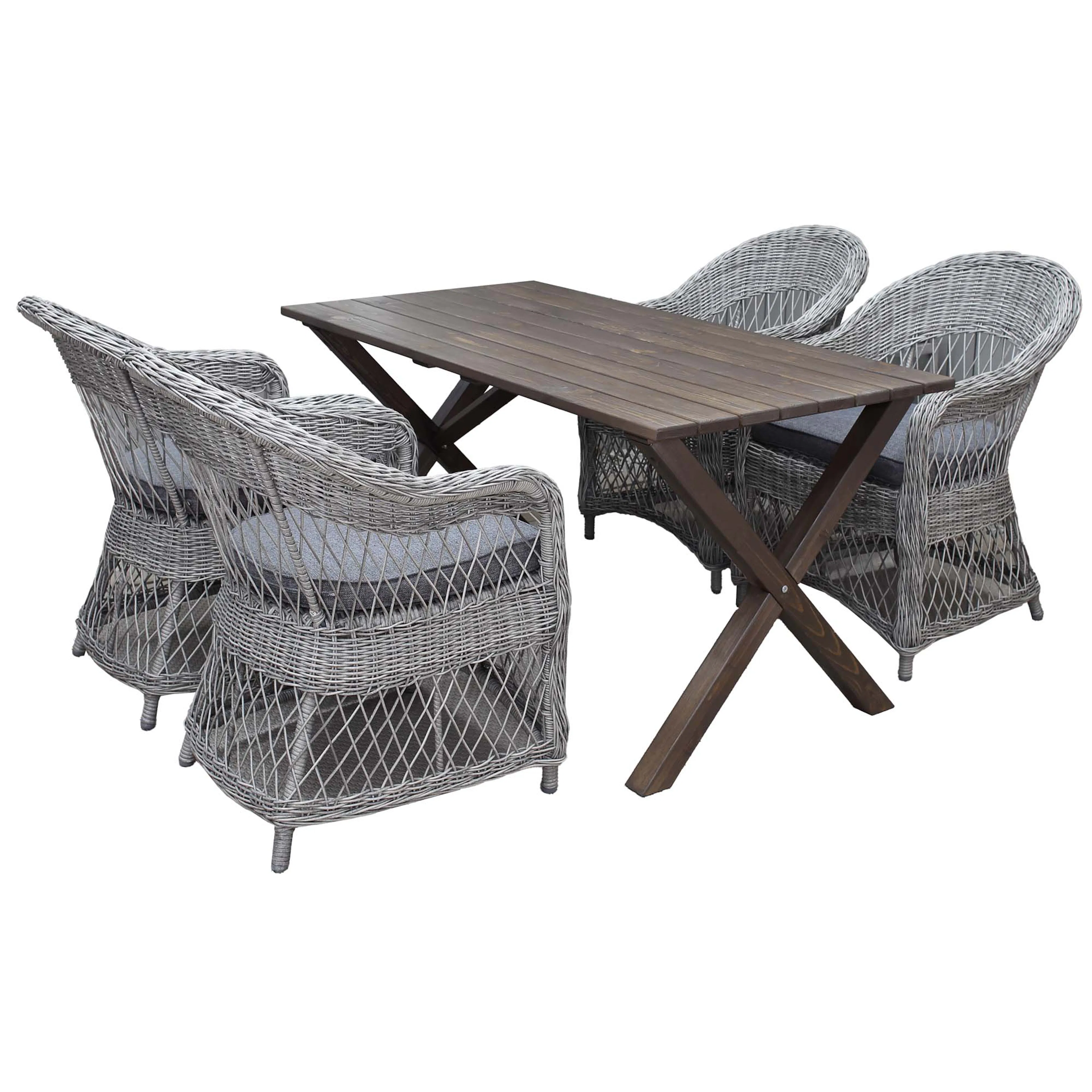 Matgrupp Utomhus Baltic Garden 150 cm bord & 4 Merida grå stolar