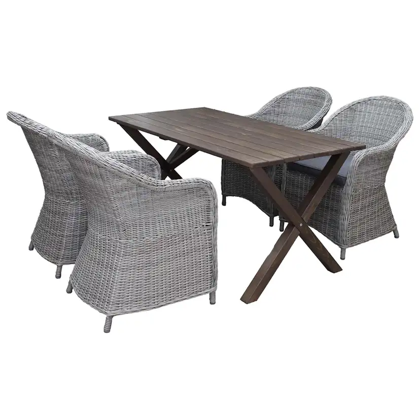 Matgrupp Utomhus Baltic Garden 150 cm bord & 4 Belize grå stolar