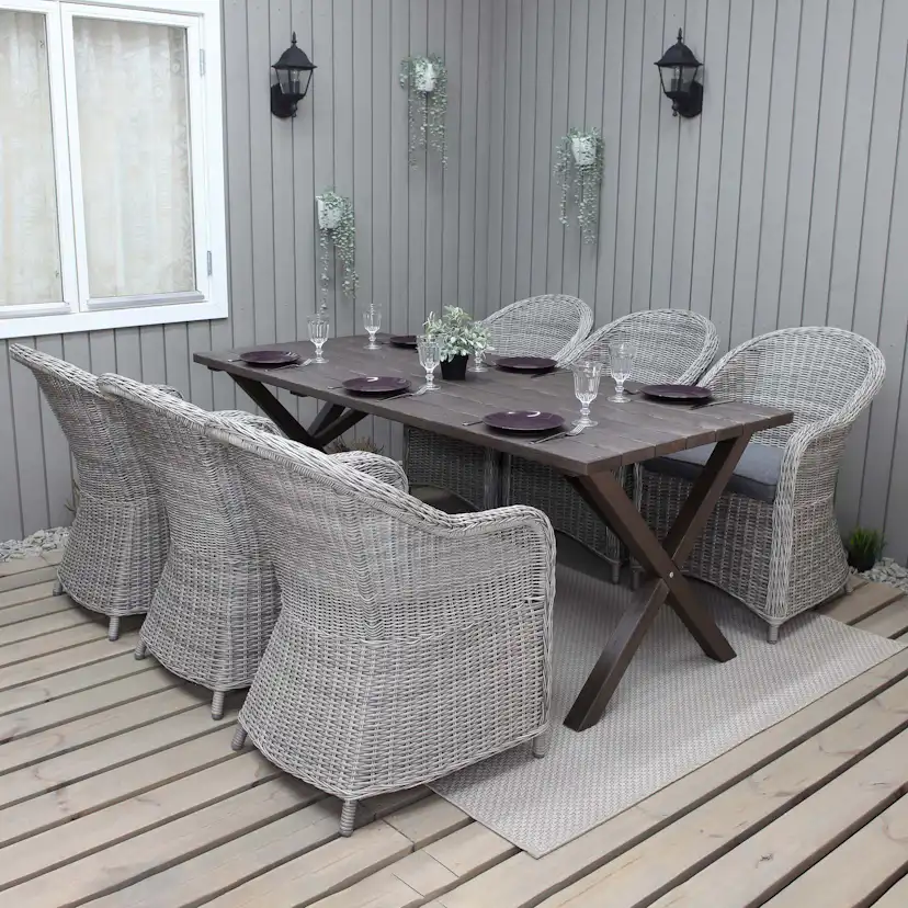 Matgrupp Utomhus Baltic Garden 190 cm bord & 6 Belize grå stolar