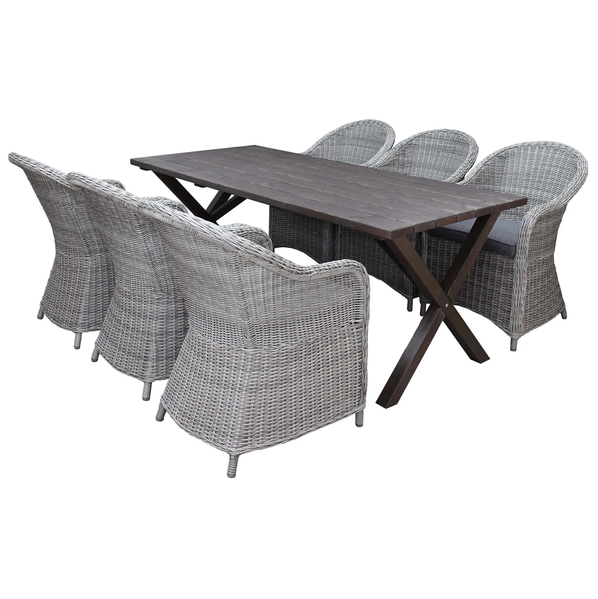 Matgrupp Utomhus Baltic Garden 190 cm bord & 6 Belize grå stolar