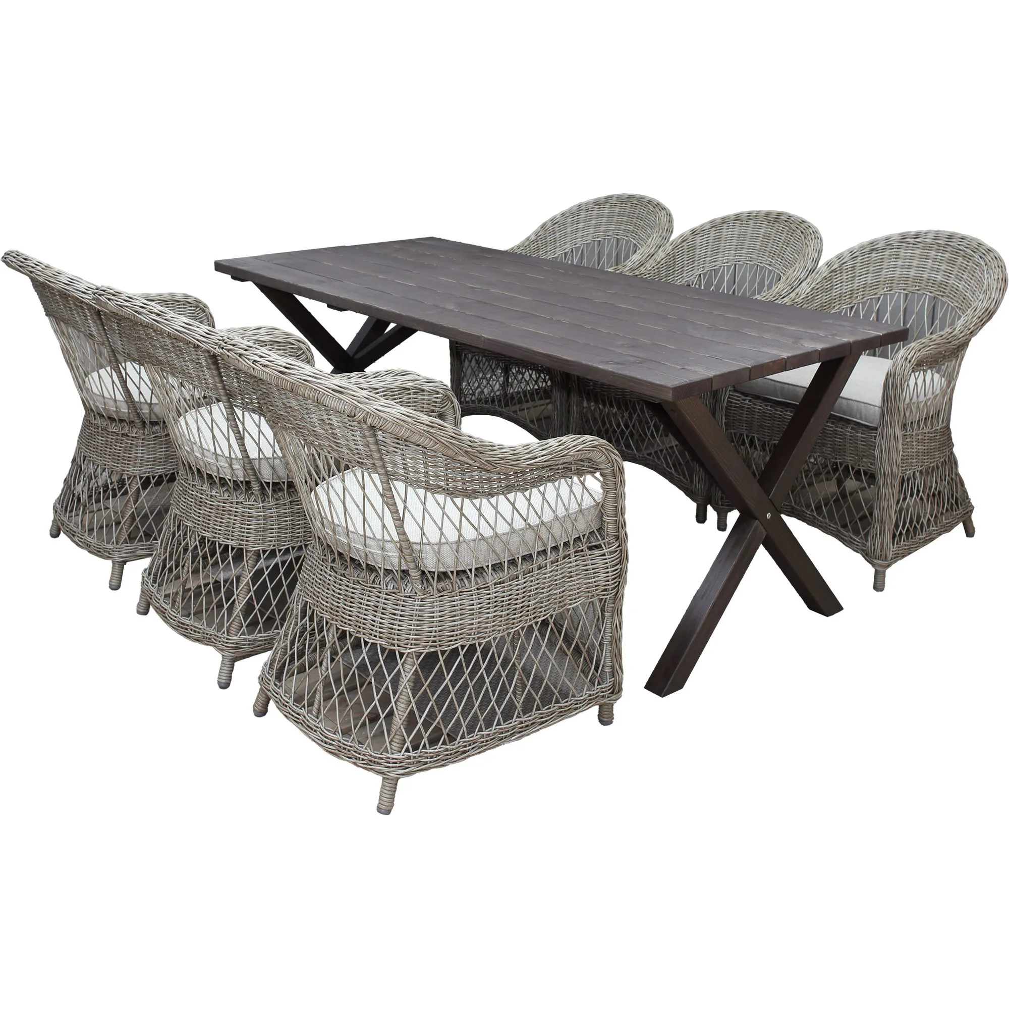 Matgrupp Utomhus Baltic Garden 190 cm bord & 6 Merida naturfärgade stolar