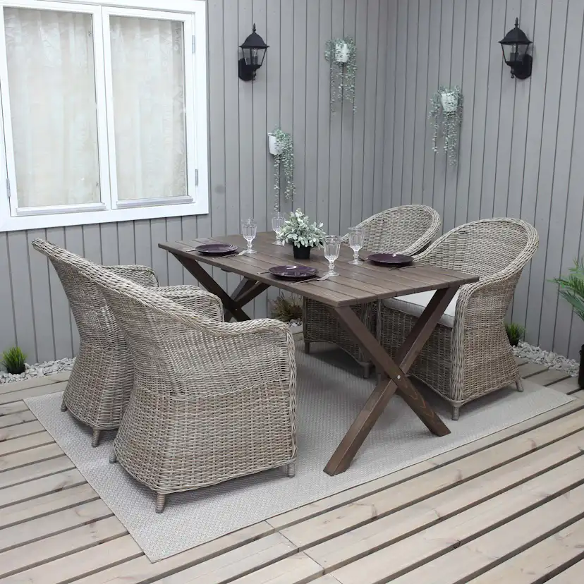 Matgrupp Utomhus Baltic Garden 150 cm bord & 4 Belize naturfärgade stolar