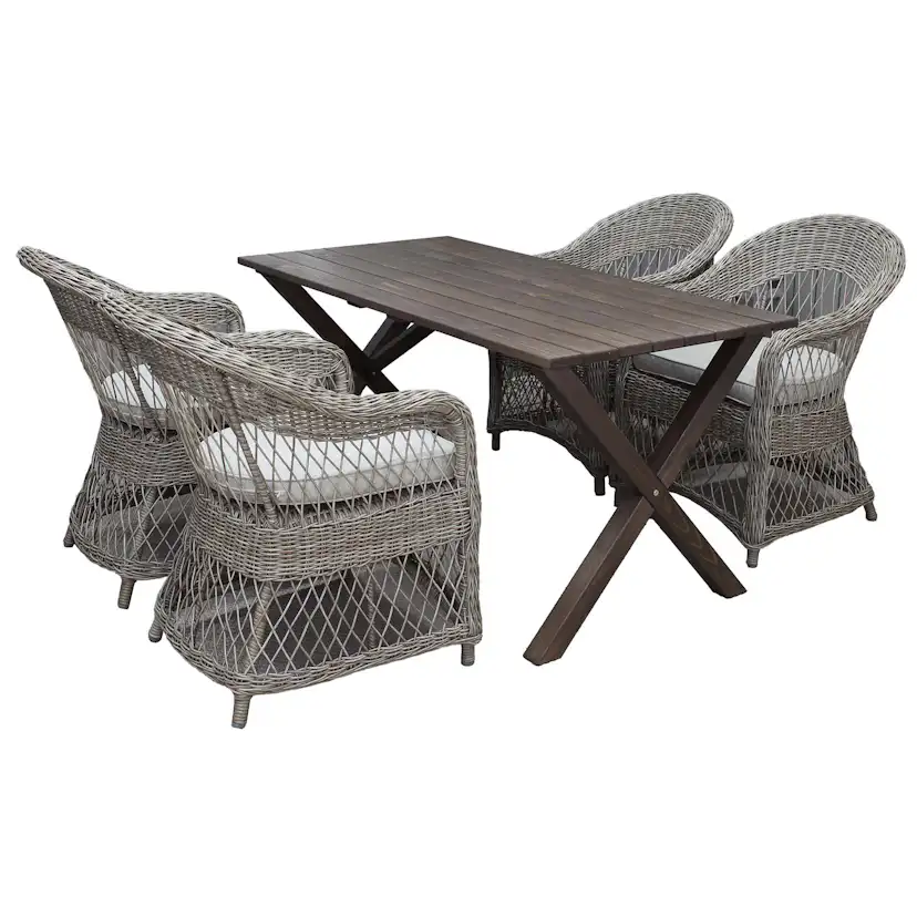 Matgrupp Utomhus Baltic Garden 150 cm bord & 4 Merida naturfärgade stolar