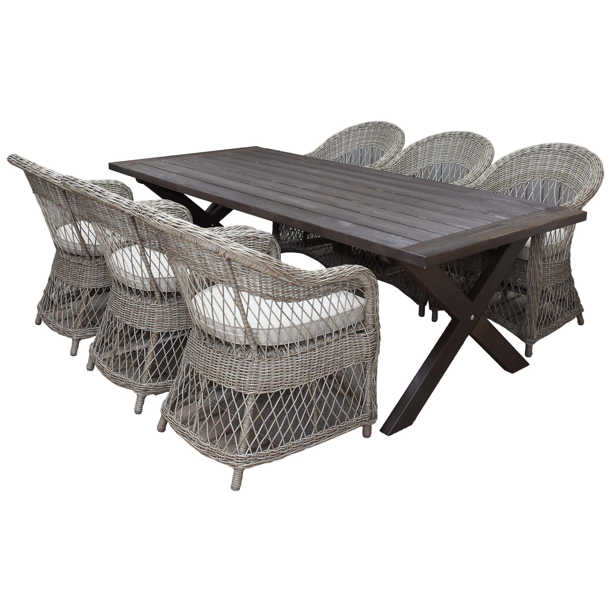 Matgrupp Utomhus Baltic Garden 220 cm bord & 6 Merida naturfärgade stolar