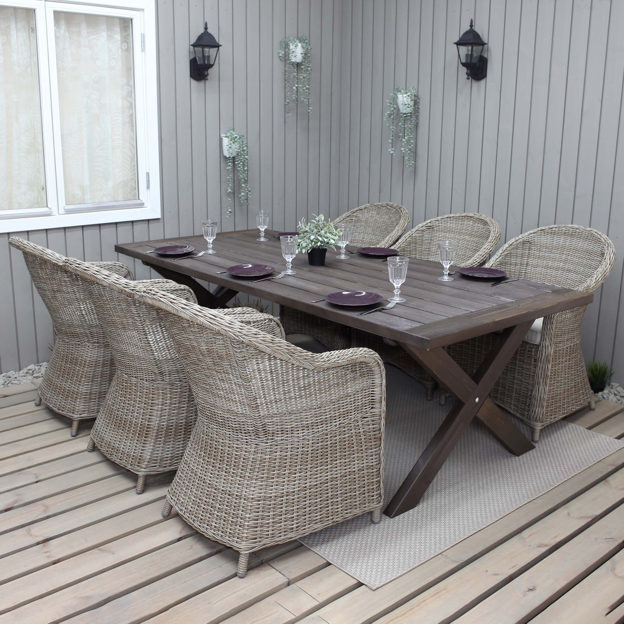 Matgrupp Utomhus Baltic Garden 220 cm bord & 6 Belize naturfärgade stolar