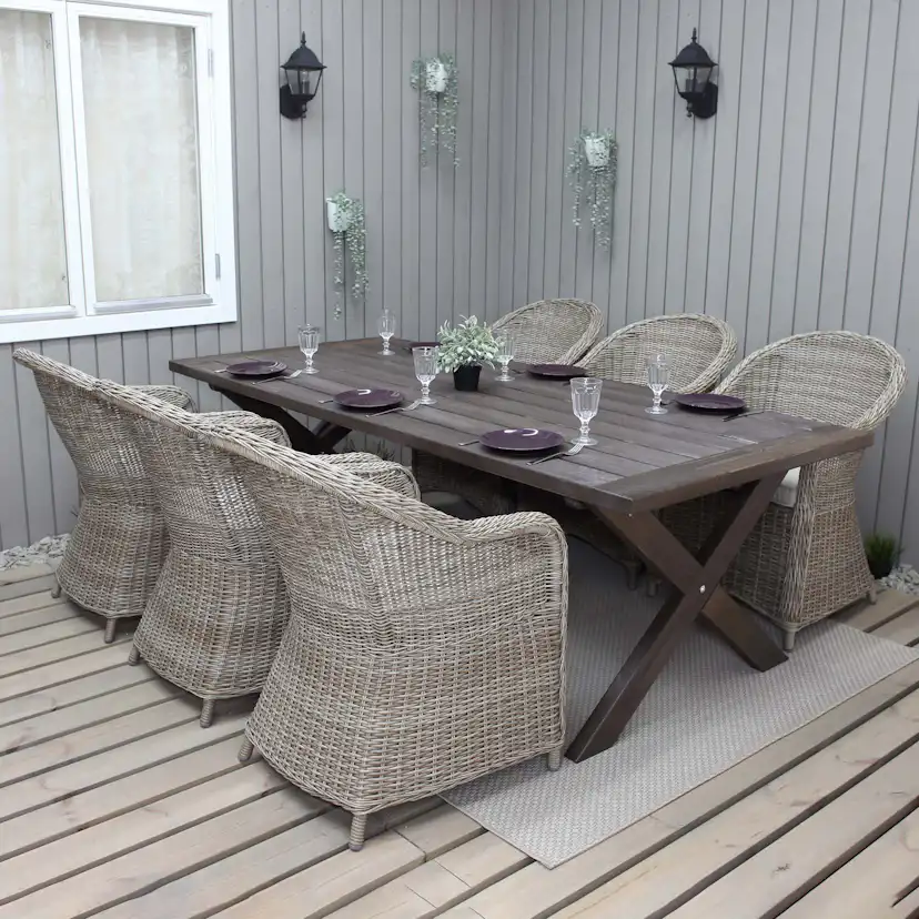 Matgrupp Utomhus Baltic Garden 220 cm bord & 6 Belize naturfärgade stolar