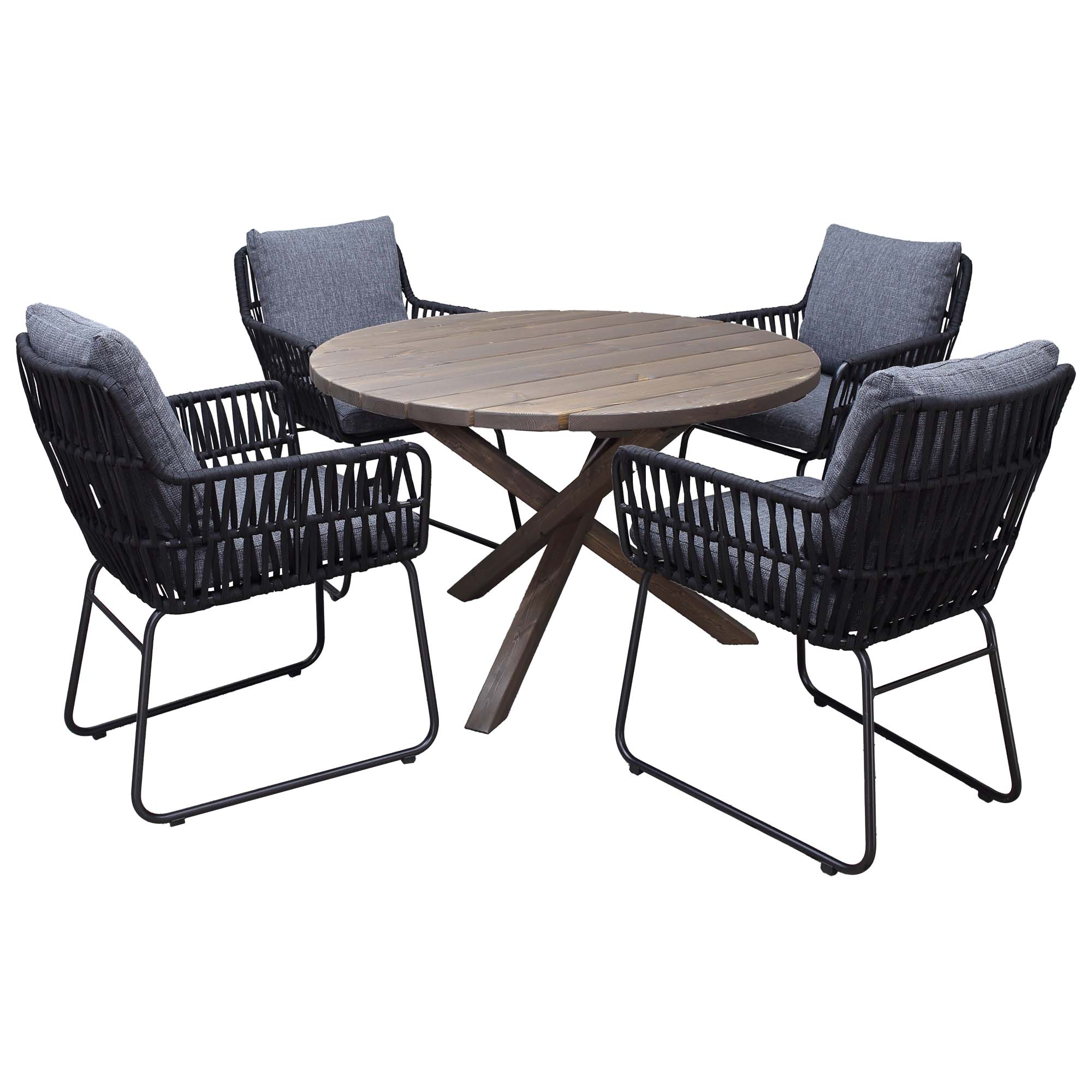 Matgrupp Utomhus Baltic Garden Ø 112 cm bord & 4 Levanto grå stolar