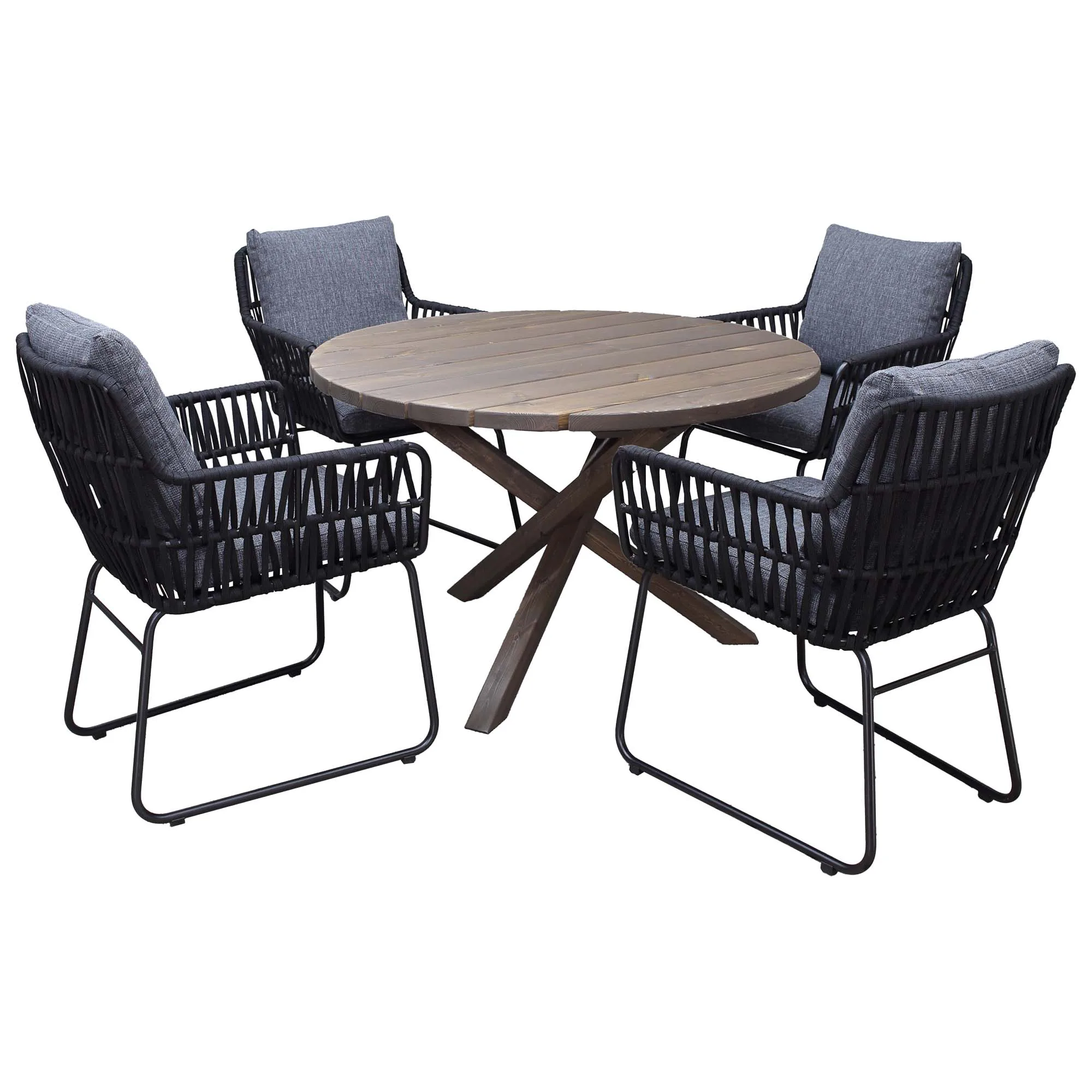 Matgrupp Utomhus Baltic Garden Ø 112 cm bord & 4 Levanto grå stolar