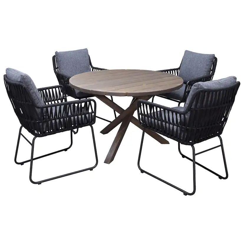 Matgrupp Utomhus Baltic Garden Ø 112 cm bord & 4 Levanto grå stolar