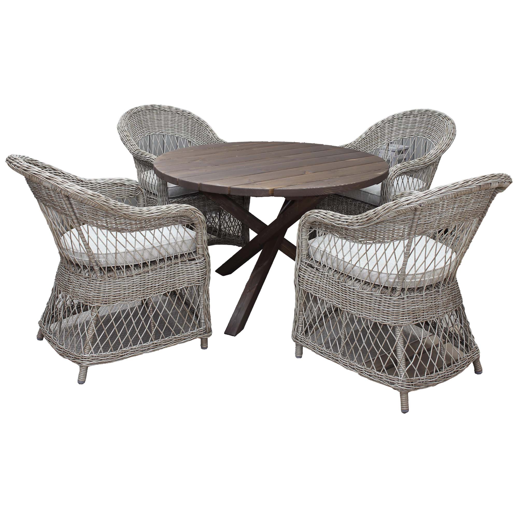 Matgrupp Utomhus Baltic Garden Ø 112 cm bord & 4 Merida naturfärgade stolar