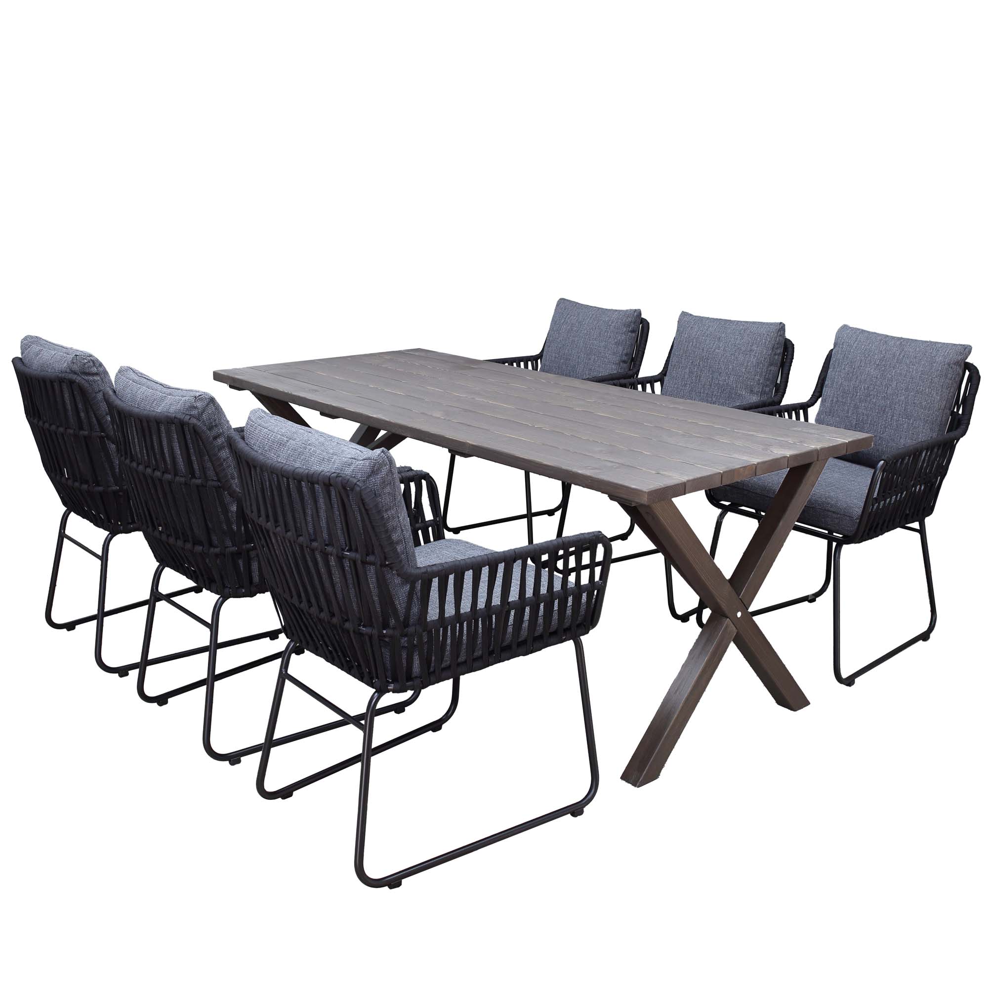 Matgrupp Utomhus Baltic Garden 190 cm bord och 6 Levanto grå stolar