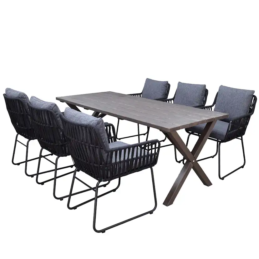 Matgrupp Utomhus Baltic Garden 190 cm bord och 6 Levanto grå stolar