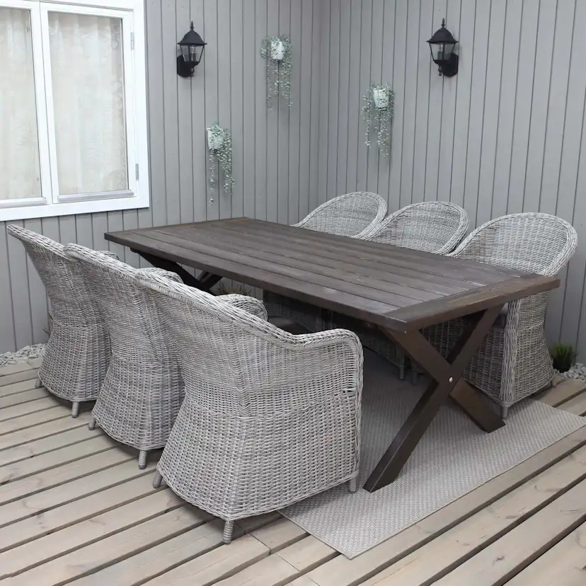 Matgrupp Utomhus Baltic Garden 220 cm bord och 6 Belize grå stolar