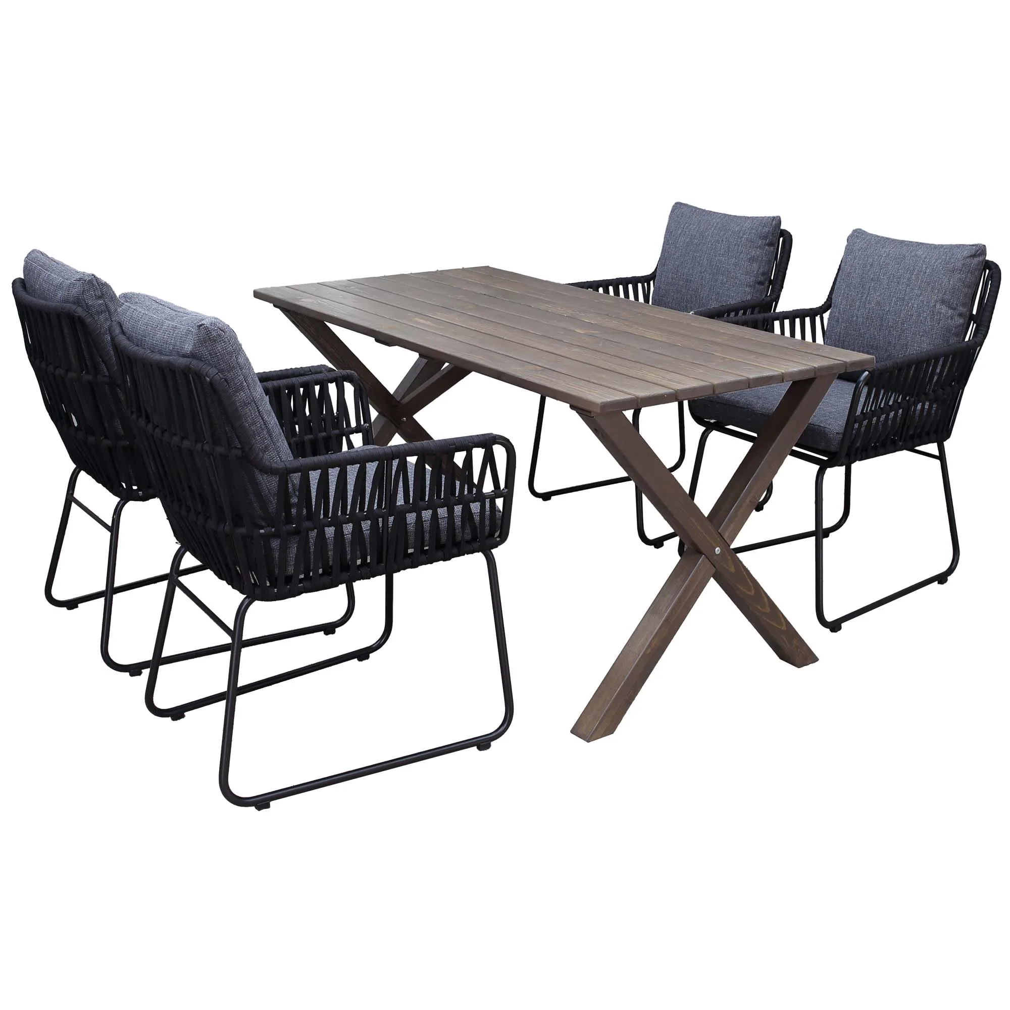 Matgrupp Utomhus Baltic Garden 150 cm bord och 4 Levanto grå stolar