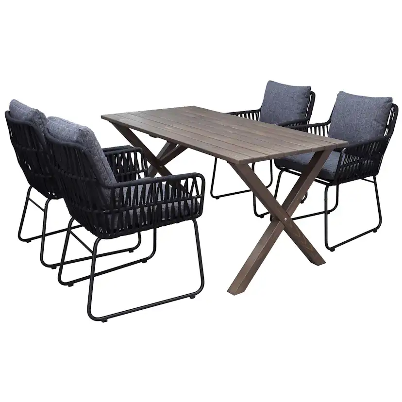 Matgrupp Utomhus Baltic Garden 150 cm bord och 4 Levanto grå stolar