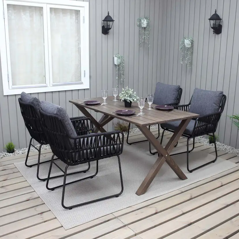 Matgrupp Utomhus Baltic Garden 150 cm bord och 4 Levanto grå stolar