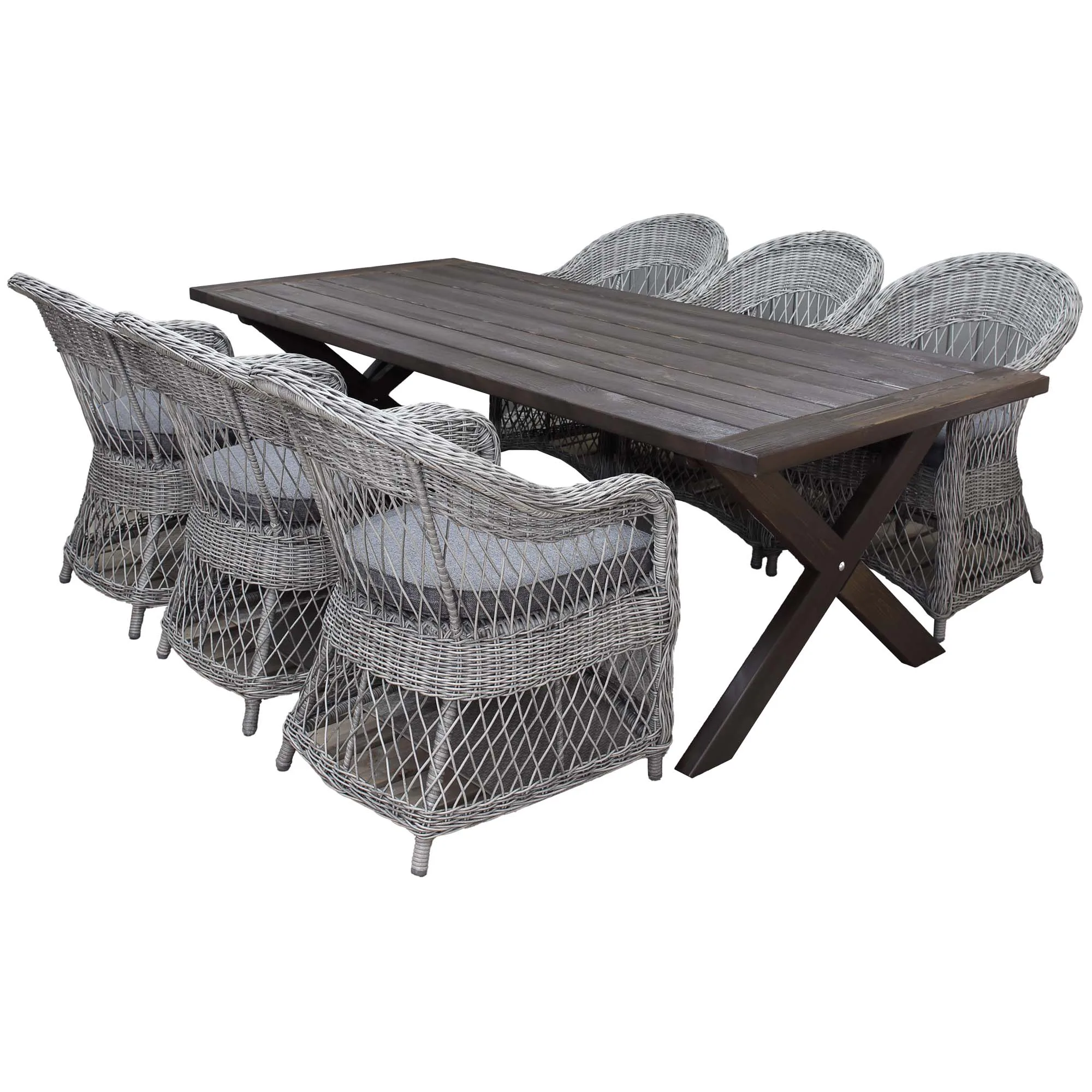 Matgrupp Utomhus Baltic Garden 220 cm bord och 6 Merida grå stolar