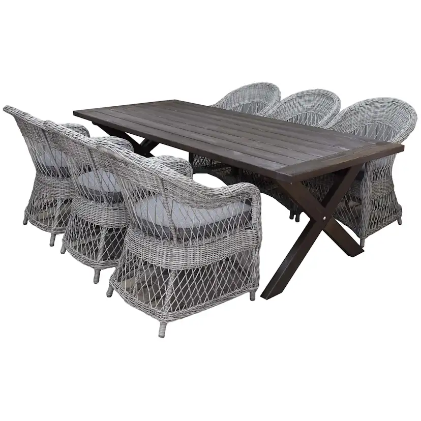 Matgrupp Utomhus Baltic Garden 220 cm bord och 6 Merida grå stolar