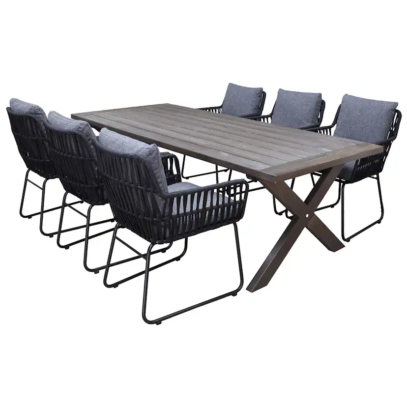 Matgrupp Utomhus Baltic Garden 220 cm bord och 6 Levanto grå stolar