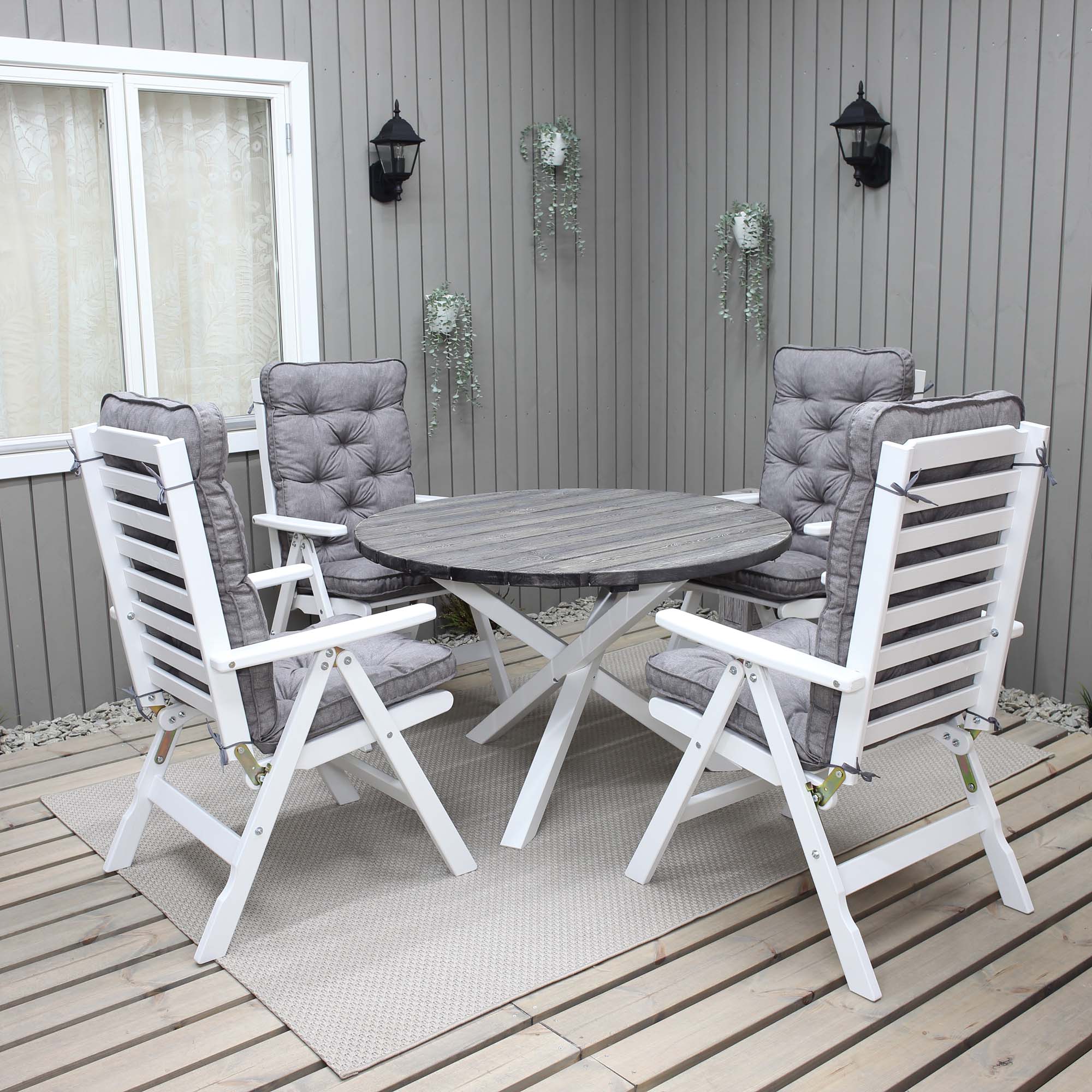 Trädgårdsbord Baltic Garden Scottsdale Round Shabby Chic grå med vita ben, Ø 112 cm