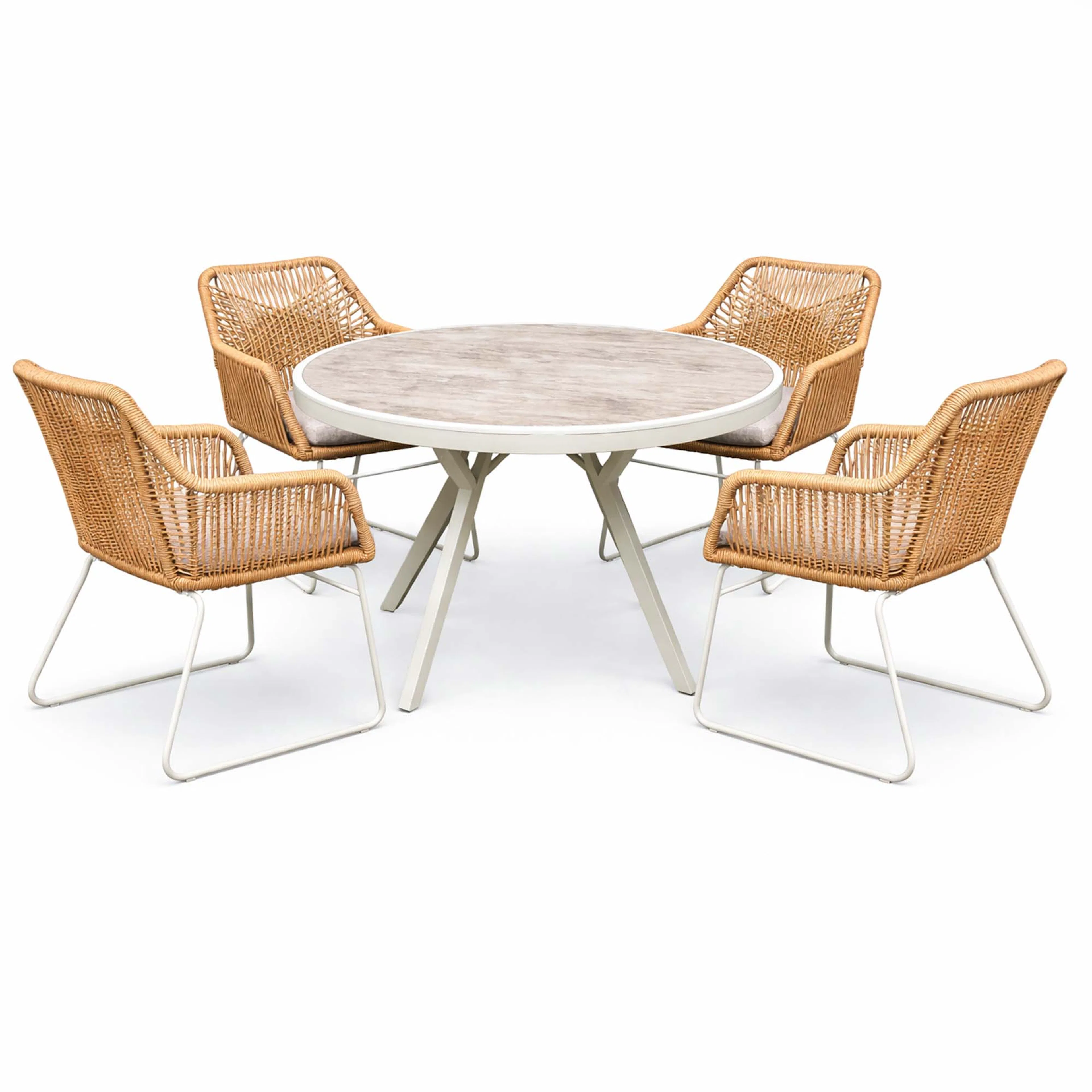 Matgrupp Utomhus Baltic Garden Palermo rund matgrupp 130 med 4 Seville karmstolar