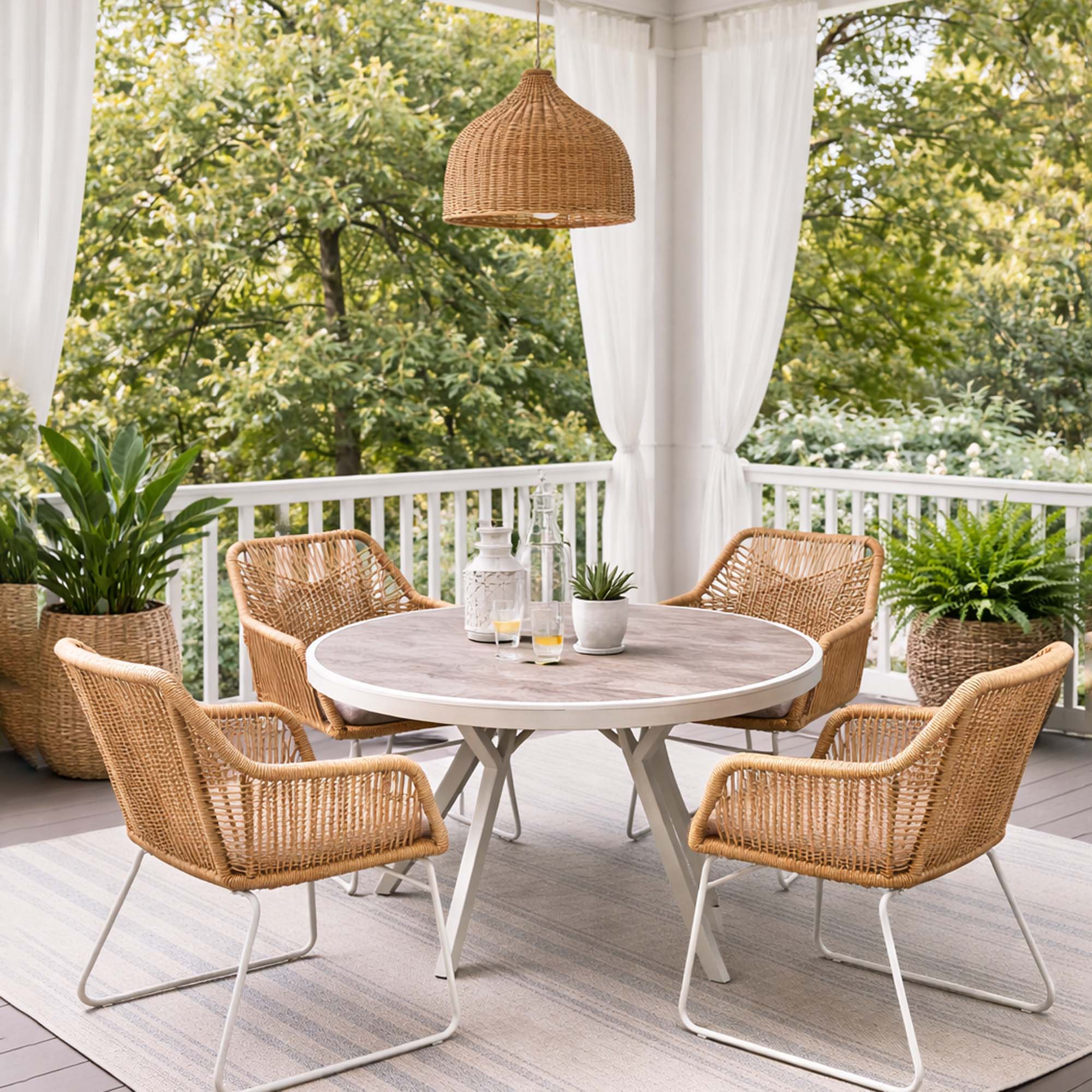 Matgrupp Utomhus Baltic Garden Palermo rund matgrupp 130 med 4 Seville karmstolar