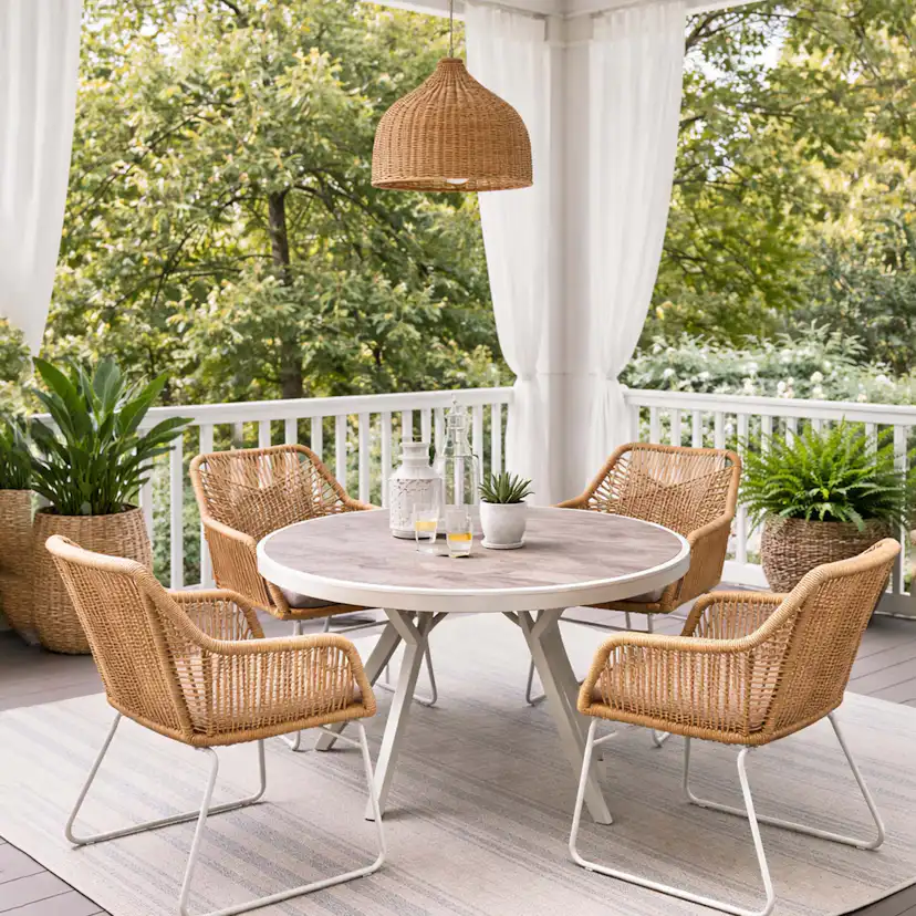 Matgrupp Utomhus Baltic Garden Palermo rund matgrupp 130 med 4 Seville karmstolar