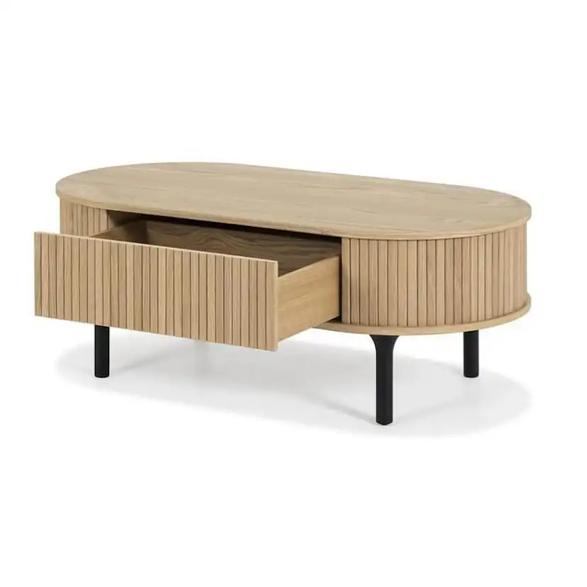 Soffbord In Living Noira Naturfärgad Ovalt Vardagsrumsbord med Förvaring 118cm