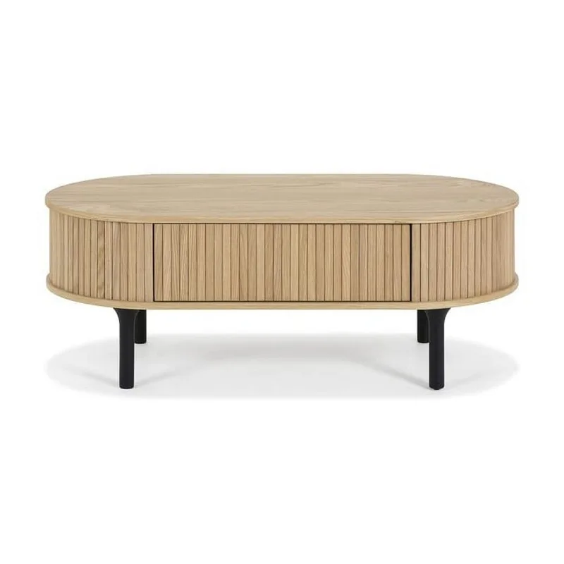Soffbord In Living Noira Naturfärgad Ovalt Vardagsrumsbord med Förvaring 118cm