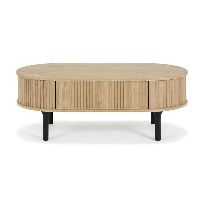 Soffbord In Living Noira Naturfärgad Ovalt Vardagsrumsbord med Förvaring 118cm