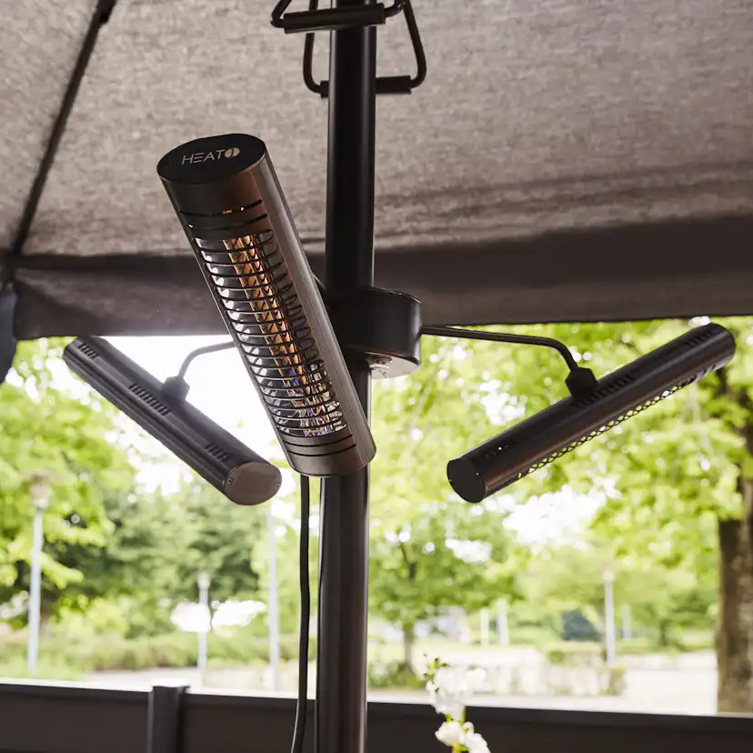 Infravärmare HEAT1 ECO High-line 3x670W Terrassvärmare för Parasol, Svart Aluminium