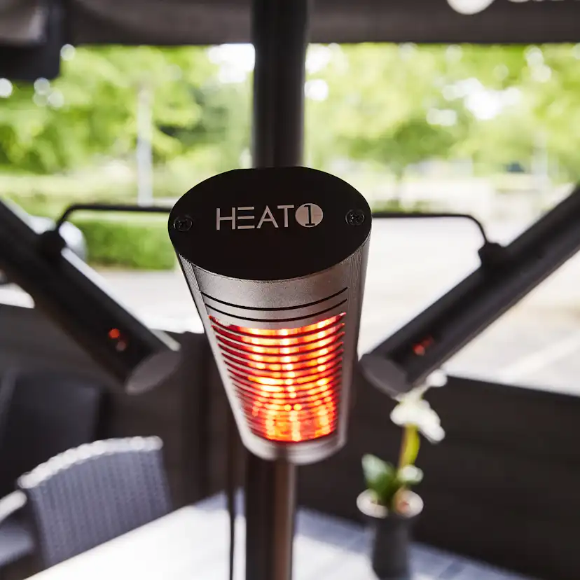 Infravärmare HEAT1 ECO High-line 3x670W Terrassvärmare för Parasol, Svart Aluminium