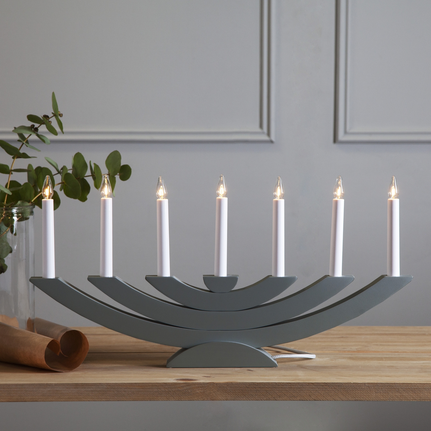 Adventsljusstake Star Trading Navida 7-Armad LED i Grå