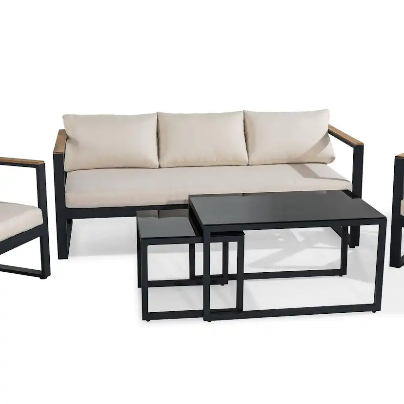 Loungegrupp deNoord Aspvik Soffgrupp Svart med Beige dynor