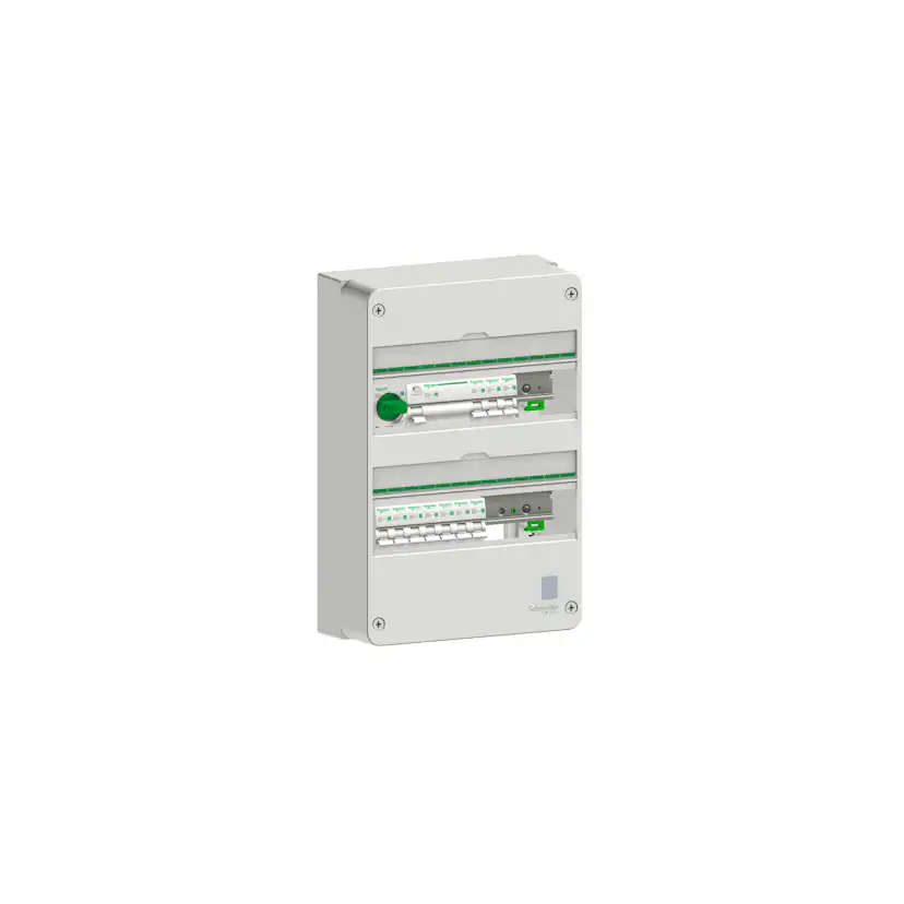 Normcentral Schneider Electric Förmonterad 1 kapsling, 3P huvudbrytare, 4P JFB, 10x1P MCB 10 och 16A, 2 faskenor, 1 bygling