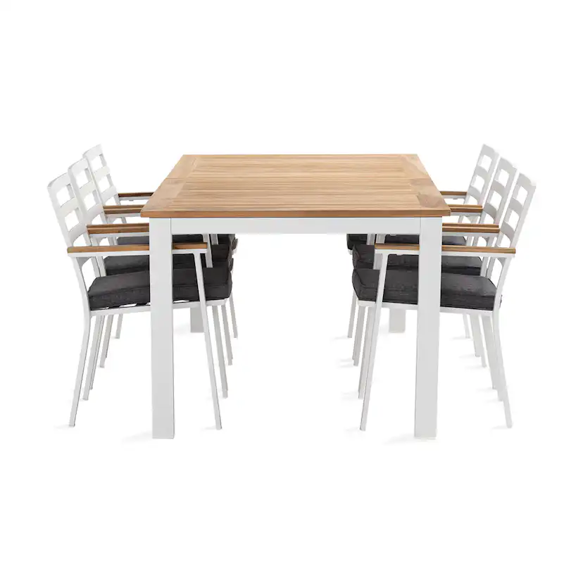 Trädgårdsgrupp deNoord Las Vegas Matgrupp Utomhus 220-280 cm + 6 Oliver Matstol