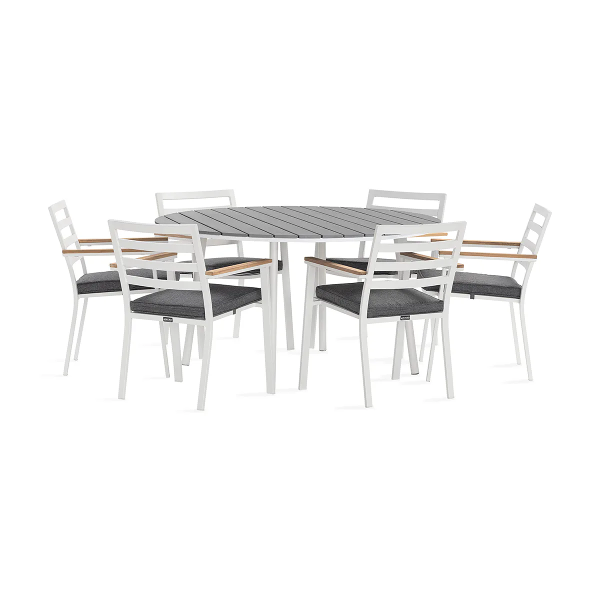 Trädgårdsgrupp deNoord Tunis Matgrupp Utomhus Rund 140 cm + 6 Oliver Matstol