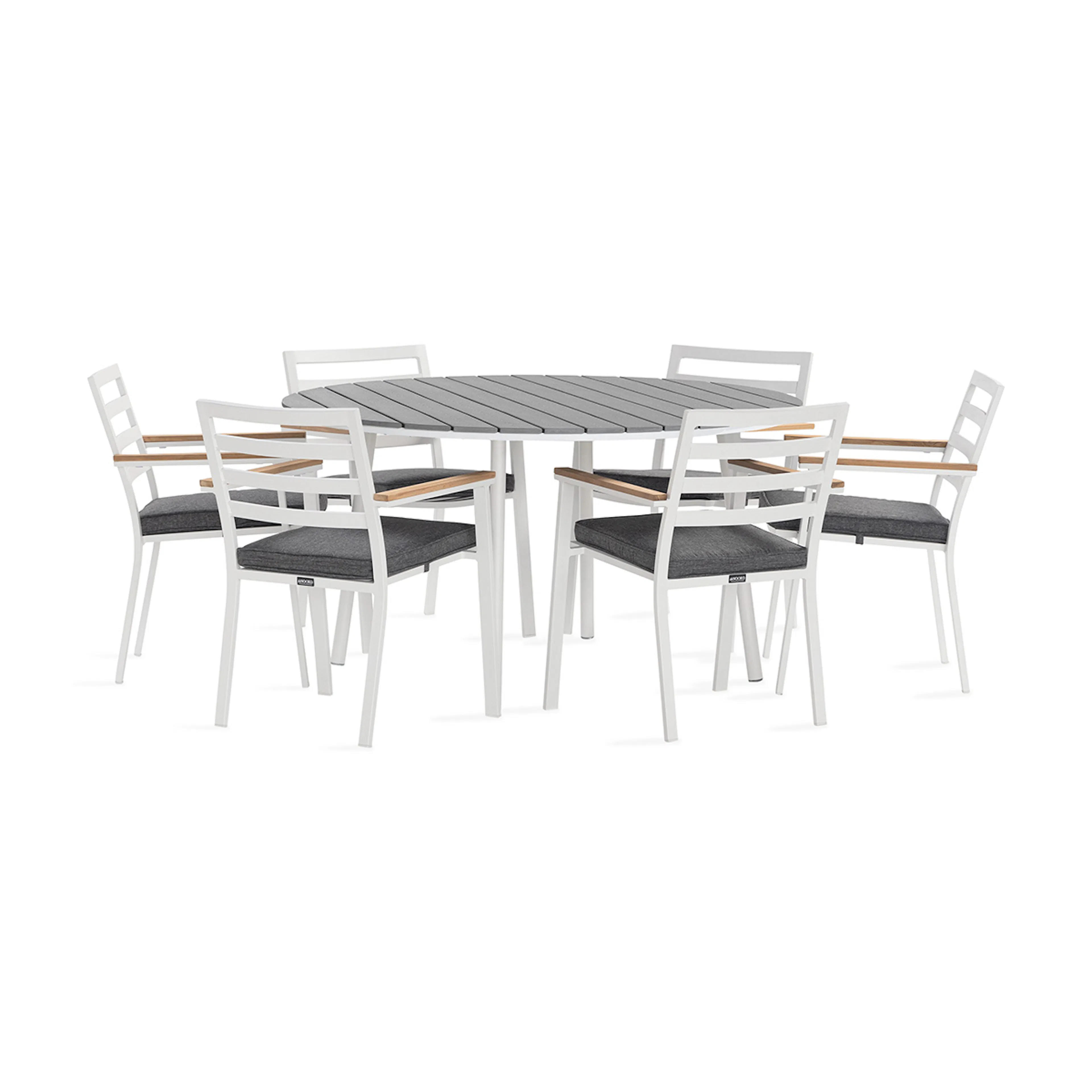 Trädgårdsgrupp deNoord Tunis Matgrupp Utomhus Rund 140 cm + 6 Oliver Matstol