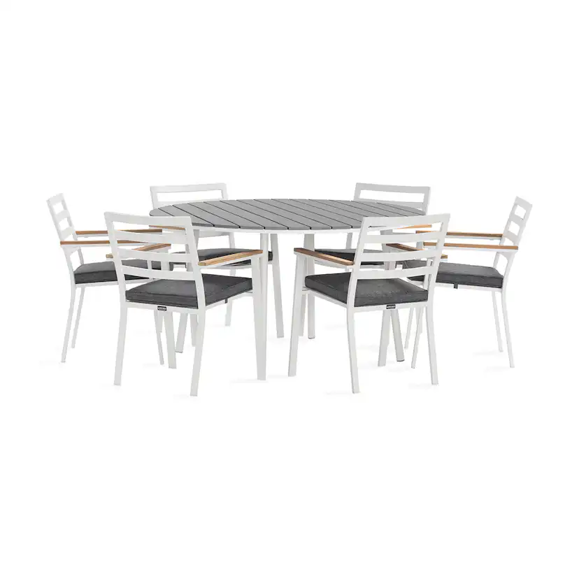 Trädgårdsgrupp deNoord Tunis Matgrupp Utomhus Rund 140 cm + 6 Oliver Matstol