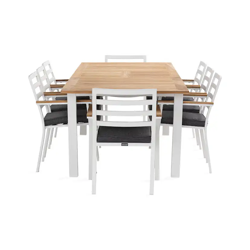 Trädgårdsgrupp deNoord Las Vegas Matgrupp Utomhus 220-280 cm + 8 Oliver Matstol