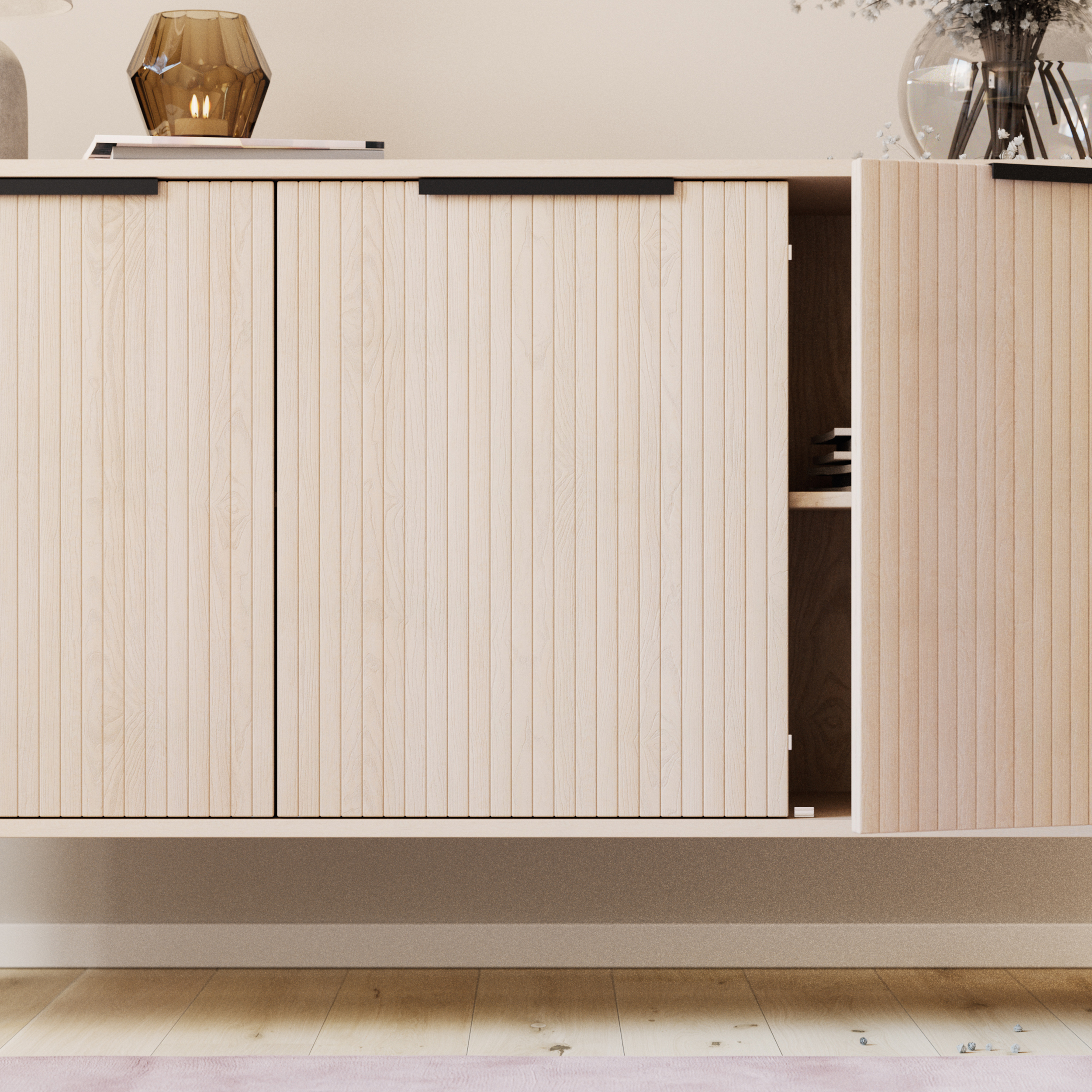 Sideboard Bark Kopparbo Ribbad med Förvaring 160cm