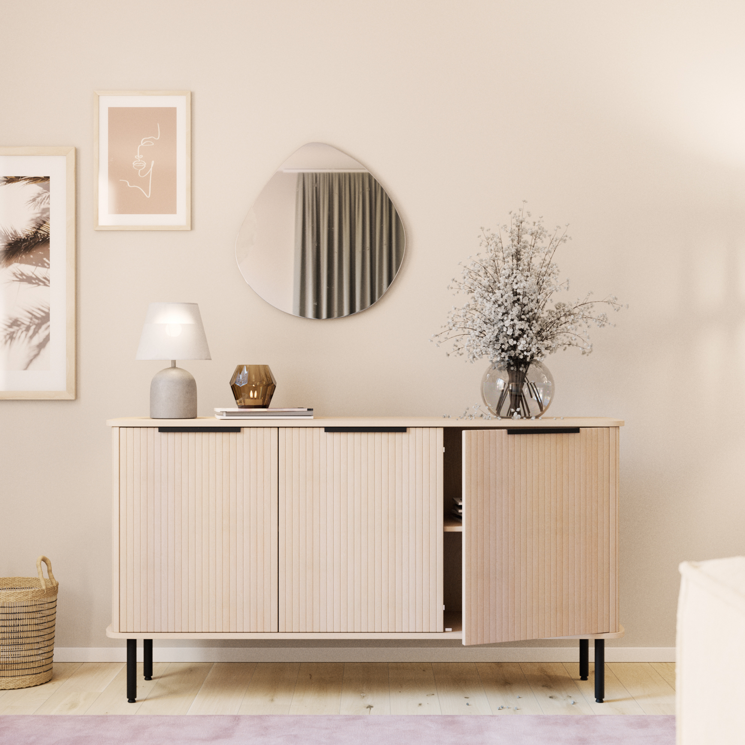 Sideboard Bark Kopparbo Ribbad med Förvaring 160cm